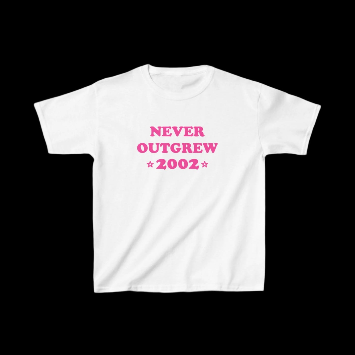 "never outgrew 2002" baby tee in pink